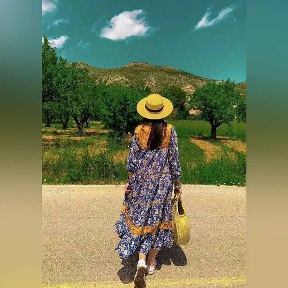 Zara Blue and Yellow Floral Long Sleeve Dress - Picture 7 of 11
